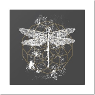 Dragonfly Ornament White Gold Posters and Art